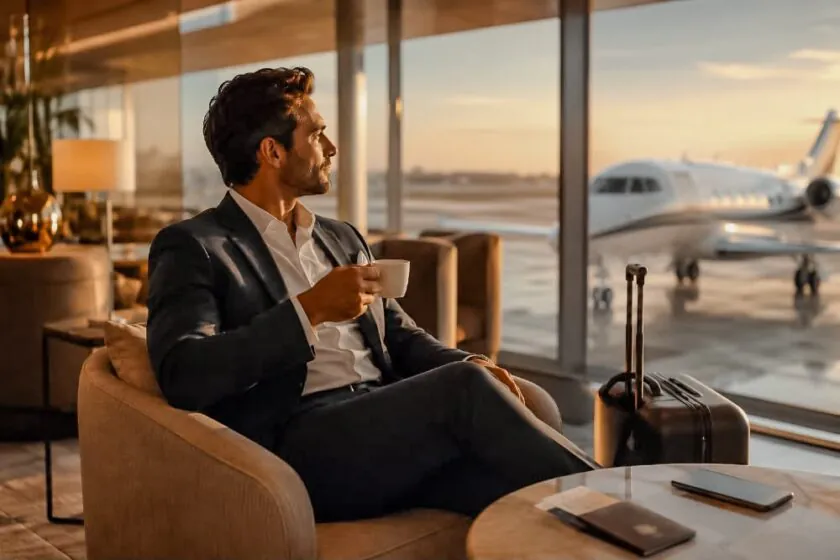 Viagem de trabalho e lazer no aeroporto